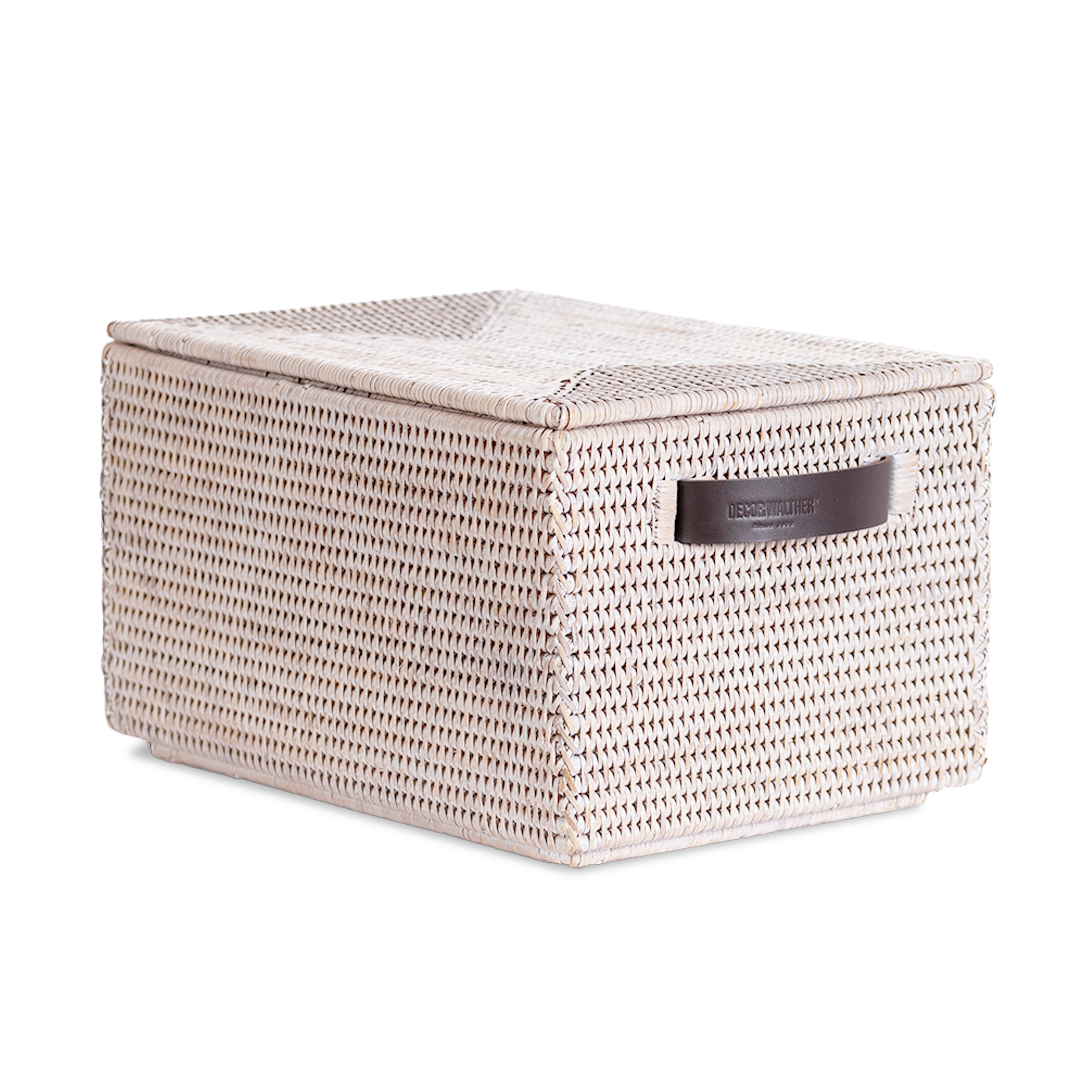 Корзина для хранения с ручками и крышкой Decor Walther, BASKET KORB, 21 x 39.5 x 25 см, цвет ротанг светлый